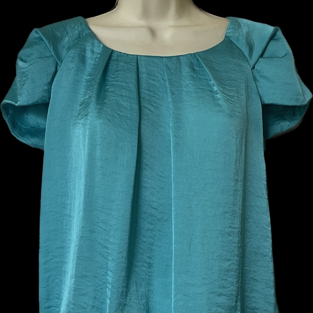 Jessica Short Sleeve Teal Faux Silk Blouse - 10P